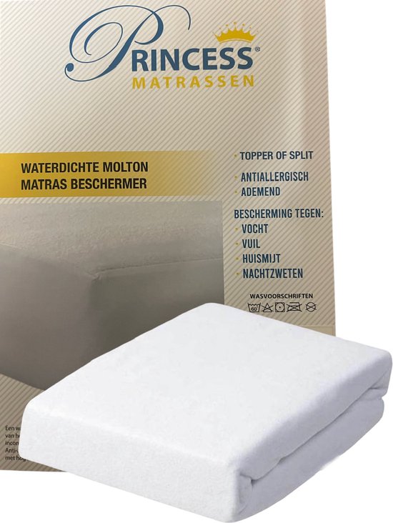 Waterdicht Matrasbeschermer-Hoeslaken-Molton-flanel-100% katoen -Antibacteriëel-Rondom Elastiek-Wit-2Persoons- Lits-jumeaux -180x220+30cm