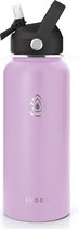 Drinkfles Roestvrij Staal 1000ml - Pink Lady - 1L RVS Waterfles Roze - Outdoor - Verpakking inclusief dop met rietje, draaidop, schoonmaakborstel - min. 24u warm - 24u koud - Hydra.