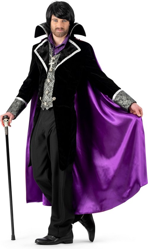 Funny Fashion - Vampier & Dracula Kostuum - Gotische Valentijn Van Pier - Man - Rood, Paars, Zwart - Maat 48-50 - Carnavalskleding - Verkleedkleding