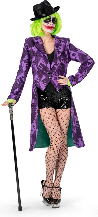 Funny Fashion - Joker Kostuum - Haha Joker Jessy Vrouw - paars - Carnavalskleding - Verkleedkleding