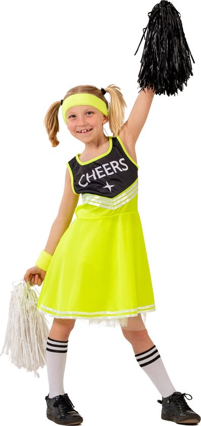 Funny Fashion - Cheerleader Kostuum - Cheer Dress Shirley - Meisje - Geel - Maat 140 - Carnavalskleding - Verkleedkleding