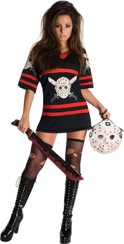 Rubies - Horror Films Kostuum - Miss Krueger Hockey Support - Vrouw - Zwart, Wit / Beige - Medium - Halloween - Verkleedkleding