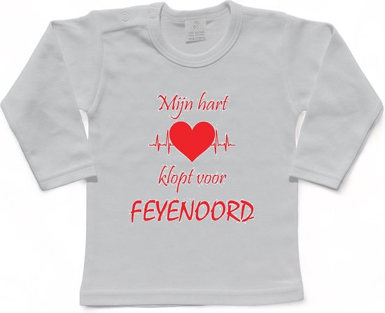 Rotterdam Kinder t-shirt Lange Mouw | Feyenoord "Mijn hart klopt voor FEYENOORD" | Verjaardagkado | verjaardag kado | grappig | jarig | Rotterdam | Feyenoord | cadeau | Cadeau | Wit/rood | Maat 74