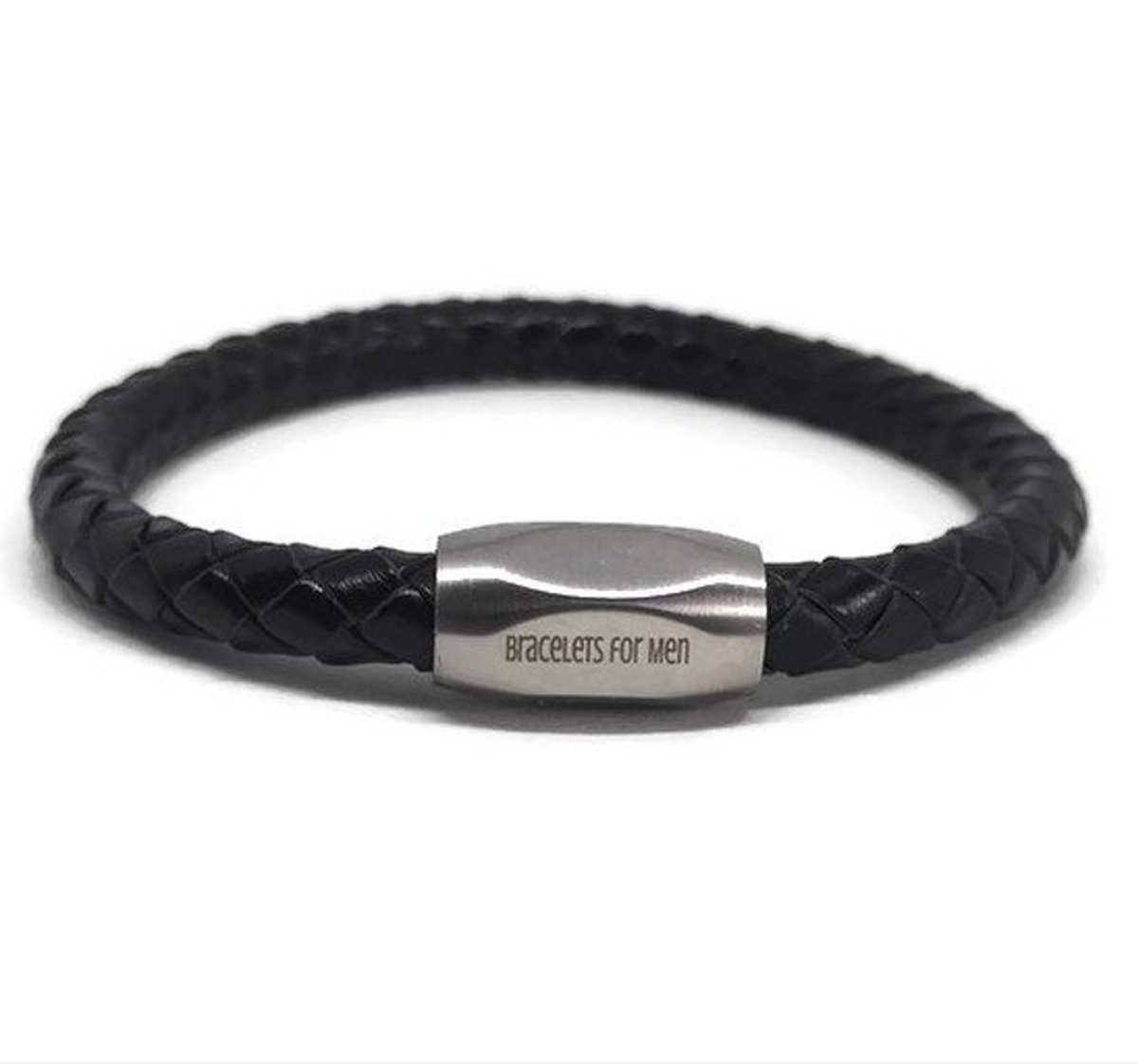 Armband Heren - Gevlochten leren armband - Zwart - Carpi - Large 19cm
