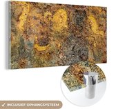 MuchoWow® Glasschilderij 160x80 cm - Schilderij acrylglas - Goud - Metaal - Roest - Grijs - Abstract - Patroon - Foto op glas - Schilderijen