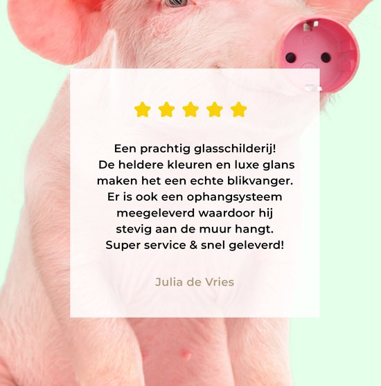 MuchoWow® Glasschilderij 160x120 cm - Schilderij acrylglas - Varken - Roze - Stopcontact - Dieren - Foto op glas - Schilderijen
