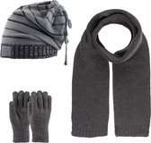 Kitti 3-Delig Winter Set | Muts (Beanie) met Fleecevoering - Sjaal - Handschoenen | 9-15 Jaar Jongens | K23180-10-02 | Anthracite
