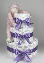 Chouette-Chouette | Luiertaart Meisje | Kraamcadeau | Geboorte Meisje | Babyshower | Aap Roze - Paars