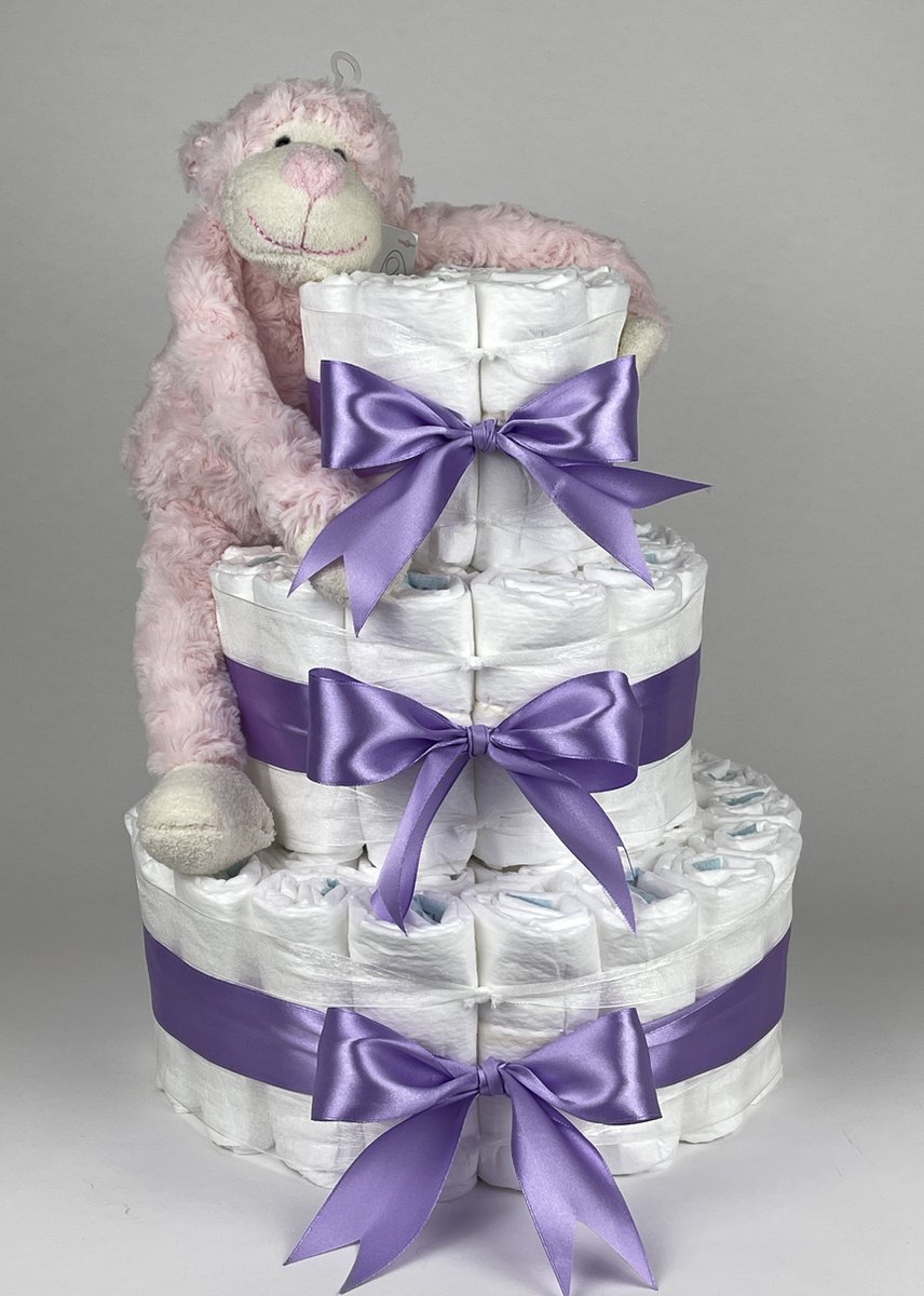 Goedkoopste Chouette-Chouette | Luiertaart Meisje | Kraamcadeau | Geboorte Meisje | Babyshower | Aap Roze - Paars