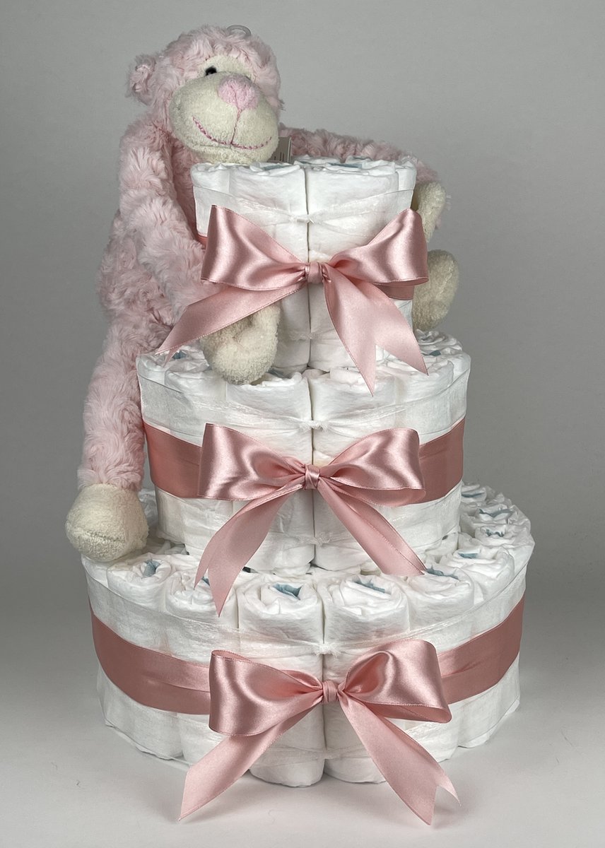 Goedkoopste Chouette-Chouette | Luiertaart Meisje | Kraamcadeau | Geboorte Meisje | Babyshower | Aap Roze - donker Poeder Roze