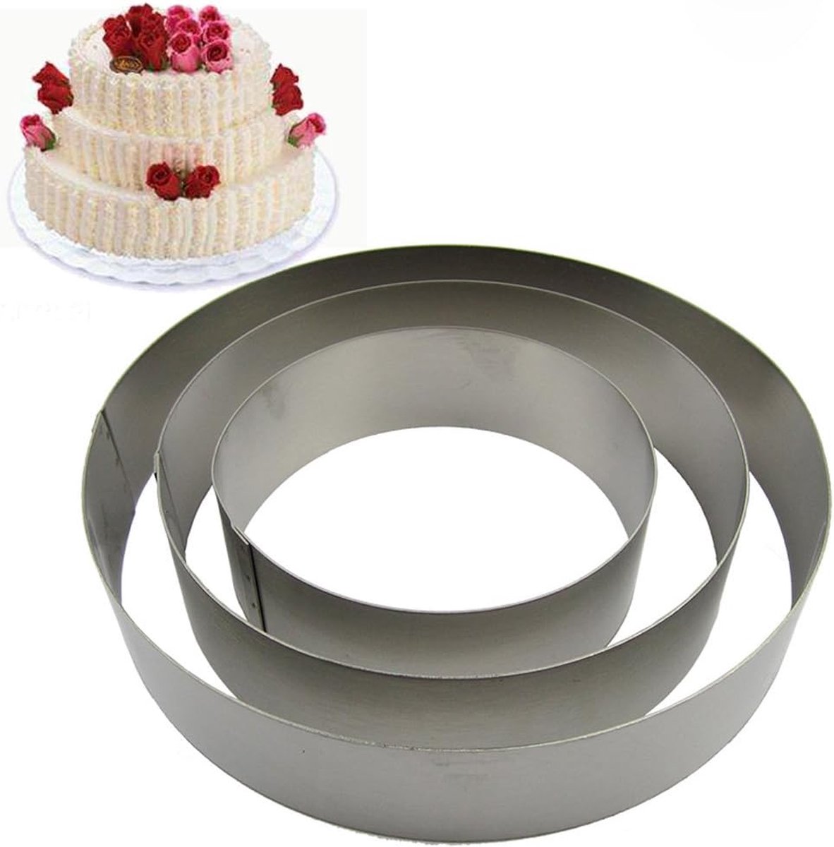 Roestvrij stalen cirkel cake tin set van 3 voor laagjes cakevorm mousse ringvorm ideaal voor bruiloft cake vorm en dessert vorm (cirkel)