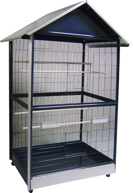 Flamingo Volière Sinai Blauw – Ruime vogelkooi op wielen – 100x76x202 cm – Met zitstokken en eetbakjes