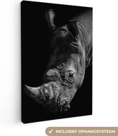 Peintures Impression sur Toile - Gros Plan Rhinocéros sur Fond Noir en Noir et Blanc - 40x60 cm - Décoration murale