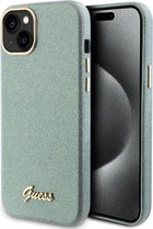 Guess iPhone 15 Plus TPU Back Cover hoesje – Glitter Glossy Script – Khaki