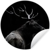 WallCircle - Muurstickers - Behangcirkel - Hert - Zwart - Portret - Gewei - Dieren - 50x50 cm - Muurcirkel - Zelfklevend - Ronde Behangsticker