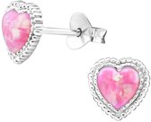 Joy|S - Zilveren hartje oorbellen - 7 mm - bubble gum roze - classic oorknoppen