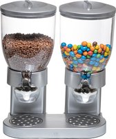 United Entertainment - Cornflakes Dispenser, Dubbele voorraadbus voor Ontbijtgranen, Keuken accessoire, 42x33x20, Zilver