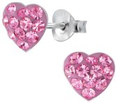 Joy|S - Zilveren hartje oorbellen - 7 mm - kristal magenta roze