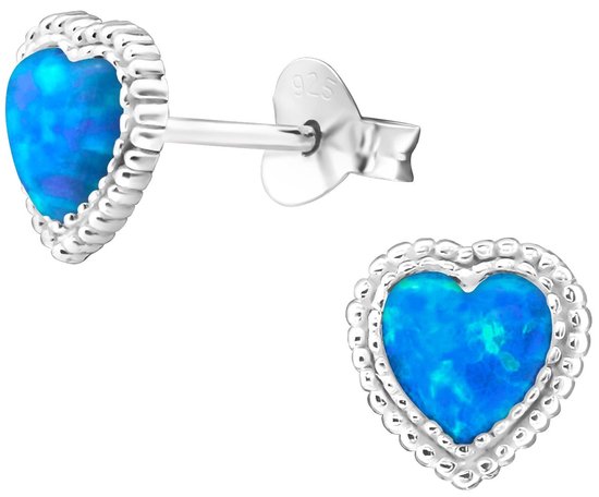 Joy|S - Zilveren hartje oorbellen - 7 mm - pacific blue - classic oorknoppen