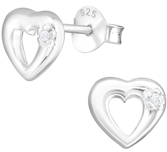 Joy|S - Zilveren hartje oorbellen - 7.5 mm - kristal - oorknoppen