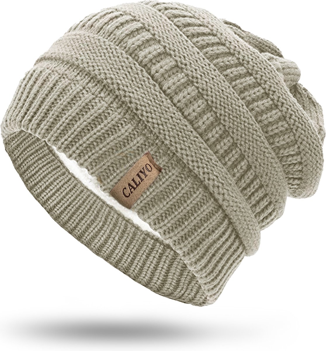 CALIYO Beanie Muts - Wintermuts - Beanie Heren & Dames - Warme Mutsen - Gebreide Skimutsen - Gevoerd Wol - Lichtgrijs