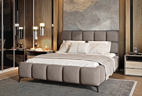 MIST - bed 160x200, tweepersoonsbed voor de slaapkamer, gestoffeerd, metalen frame, met container voor beddengoed