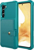 Portemonnee Hoesje Geschikt voor iPhone 15 Plus - Back Cover met Pasjeshouder - Telefoonhoesje voor Pinpas - Kaarthouder op Achterkant - Case met Magneet voor Auto Houder Blauw
