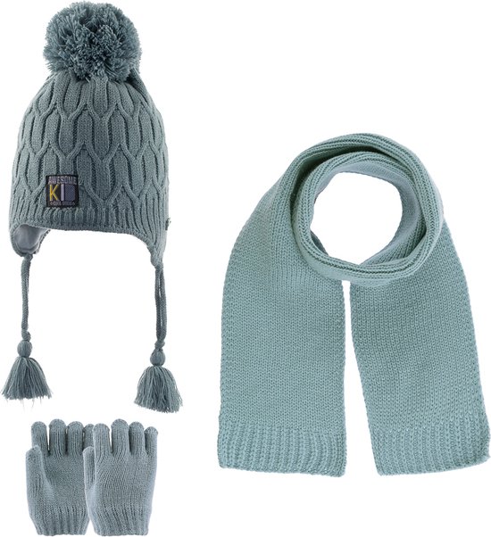 Kitti 3-Delig Winter Set | Muts (Beanie) met Fleecevoering - Sjaal - Handschoenen | 1-4 Jaar Jongens | K23160-12-05 | Mint