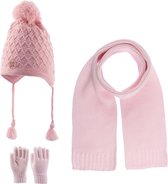 Kitti 3-Delig Winter Set | Muts (Beanie) met Fleecevoering - Sjaal - Handschoenen | 4-8 Jaar Meisjes | K23170-06-02 | Light Pink