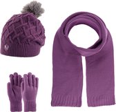 Kitti 3-Delig Winter Set | Muts (Beanie) met Fleecevoering - Sjaal - Handschoenen | 9-15 Jaar Meisjes | K23180-05-02 | Purple