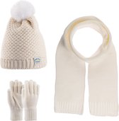 Kitti 3-Delig Winter Set | Muts (Beanie) met Fleecevoering - Sjaal - Handschoenen | 9-15 Jaar Meisjes | K23180-02-01 | Cream