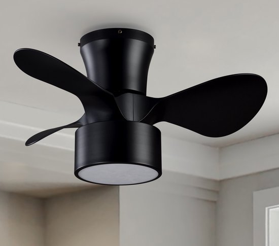 Compacte zwarte plafondventilator incl. LED en afstandsbediening - Vejas