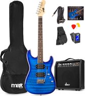 Max GigKit Superstrat Elektrische gitaar met 40 Watt versterker en accessoires - Donker blauw