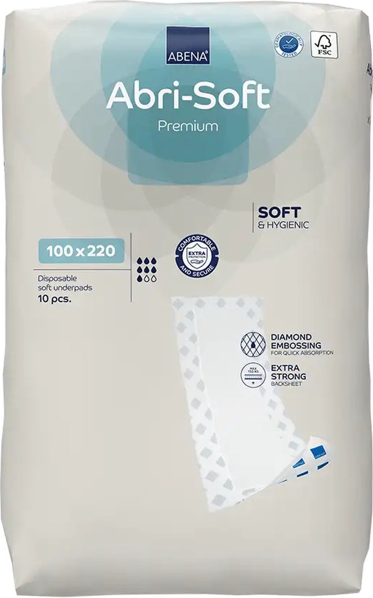 Abena Abri-Soft Premium Incontinentie Matrasbeschermer - 10 Stuks Wegwerp Matrasbeschermers - Extra Groot 220 x 100cm - Absorpsie tot 4.500 ML