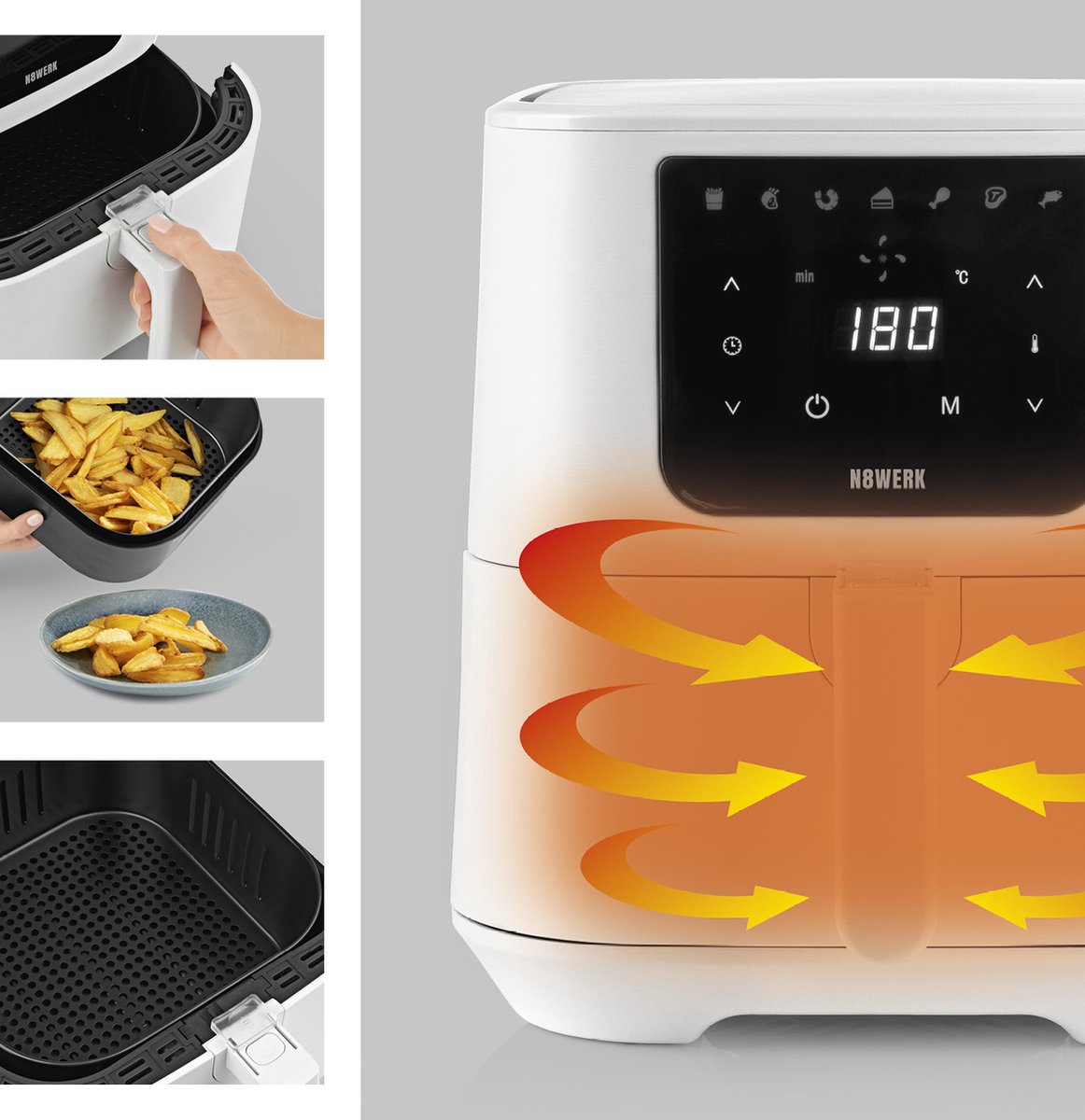 N8WERK Moonlight White Edition Airfryer met Dubbele Lade - afbeelding 2