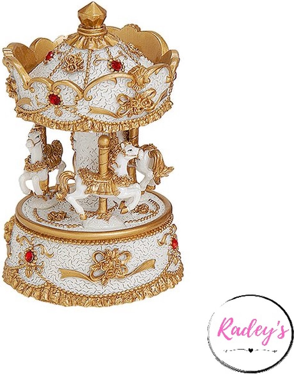 Muziekdoos Carrousel Goud/Wit - Poly - 8x14x8 cm