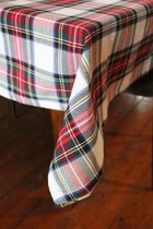 Tafelkleed Stewart wit 140 x 400 (Strijkvrij) - Schotse ruit - kerst - tartan - traditioneel - vintage