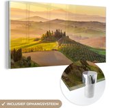 MuchoWow® Glasschilderij 40x20 cm - Schilderij acrylglas - Toscane - Heuvels - Landschap - Foto op glas - Schilderijen