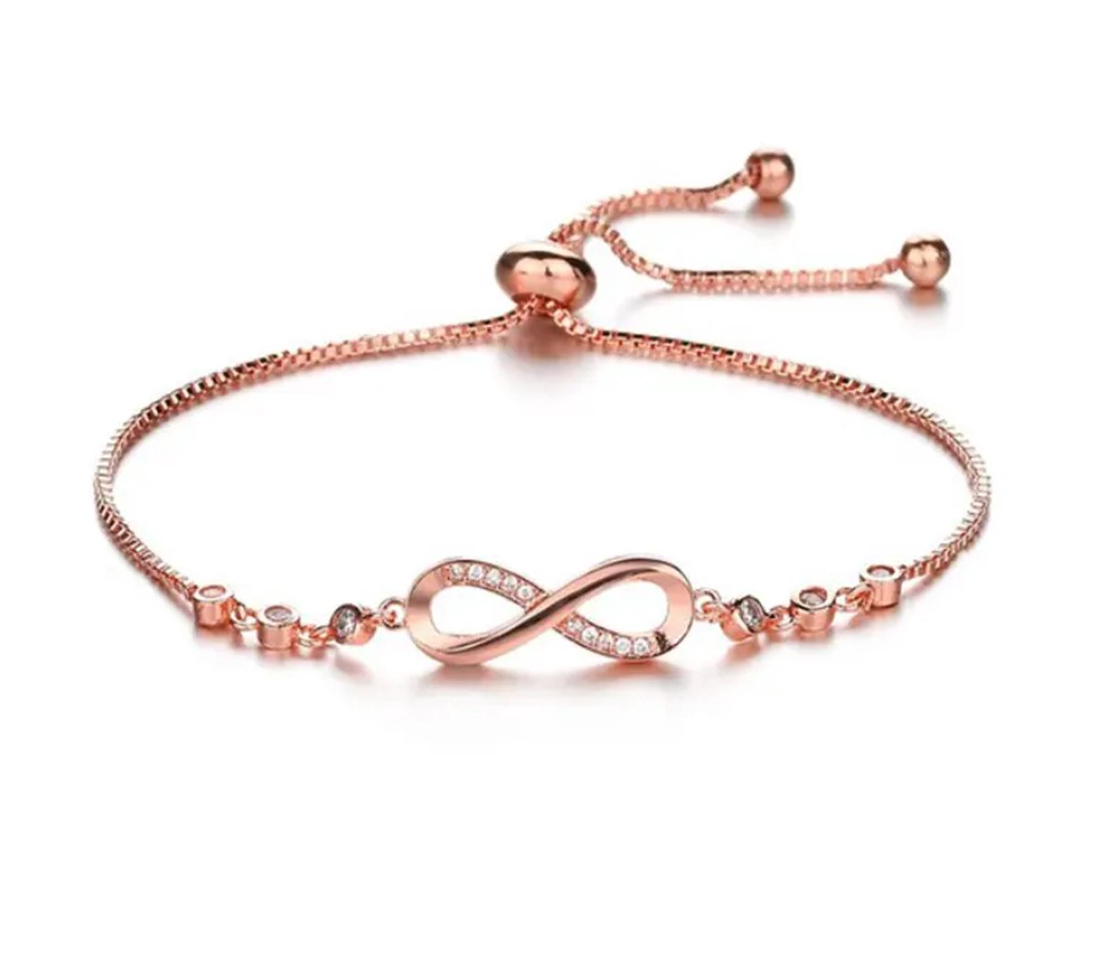 ASTRADAVI S925 Sterling Zilveren Armband - Prachtig Infinity design met Zirkonia - Verstelbare Maat met een Kraal - Rozé Goud