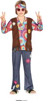 Guirca - Hippie Kostuum - Power To The Flower Hippie Johny - Jongen - Blauw, Bruin, Multicolor - 10 - 12 jaar - Carnavalskleding - Verkleedkleding