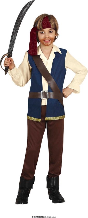 Guirca - Piraat & Viking Kostuum - Gevaarlijke Brutus Piraat - Jongen - Blauw, Bruin, Wit / Beige - 3 - 4 jaar - Carnavalskleding - Verkleedkleding