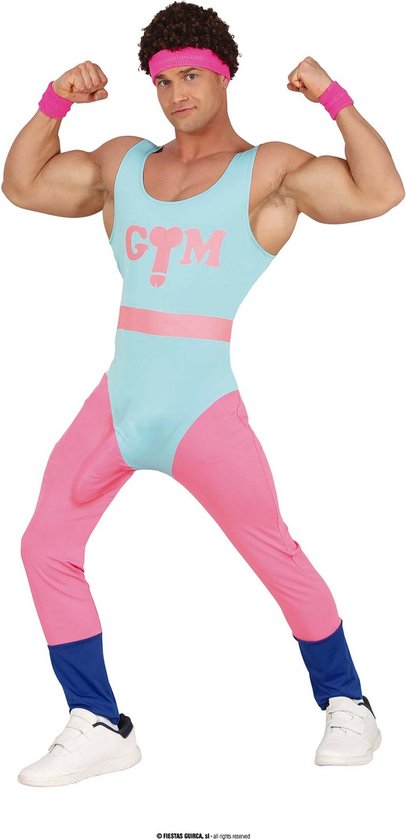 Guirca - Costume Enterrement de vie de garçon - Gym Dick Van Fitcity - Homme - Bleu, Rose - Taille 48-50 - Déguisements - Déguisements
