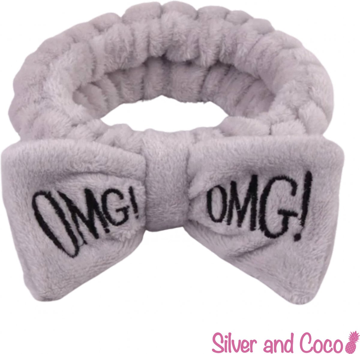 SilverAndCoco - OMG Haarband Strik Dikke Fluffy Elastische Hoofdband voor Opmaken / OMG! Badstof Fleece Make up Spa Slaap Hoofdbanden Vrouwen / Elastische Meisjes Make-up Bandana - Grijs