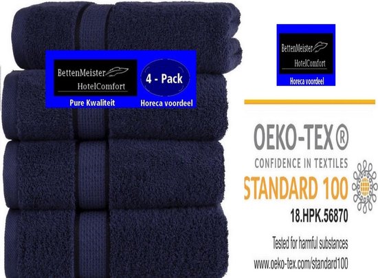 4 Pack Handdoeken - 4 stuks Ruche marine blauw 50x100 cm - gekamde katoen 550g. M²