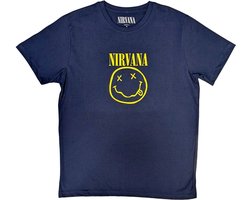 - Yellow Happy Face Heren T-shirt - S - Blauw