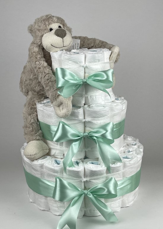 Chouette-Chouette | Luiertaart Neutraal | Kraamcadeau | Geboorte Jongen Meisje | Babyshower | Aap Bruin - Groen