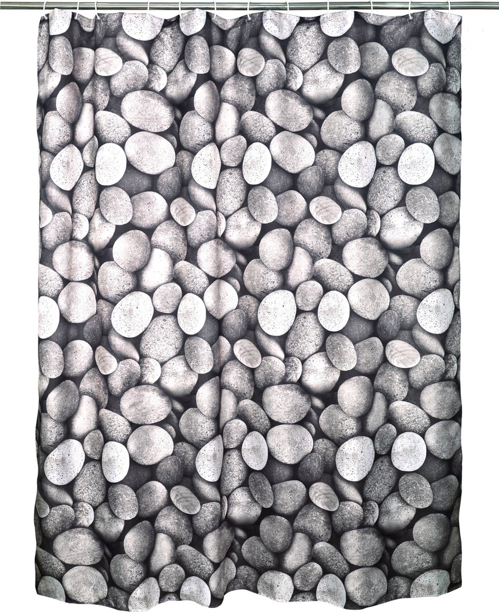 SENSEA - Textiel douchegordijn - Wasbaar badgordijn - Waterdicht Schimmelbestendig -KIESEL- Grijs - B.180 x H.200 cm