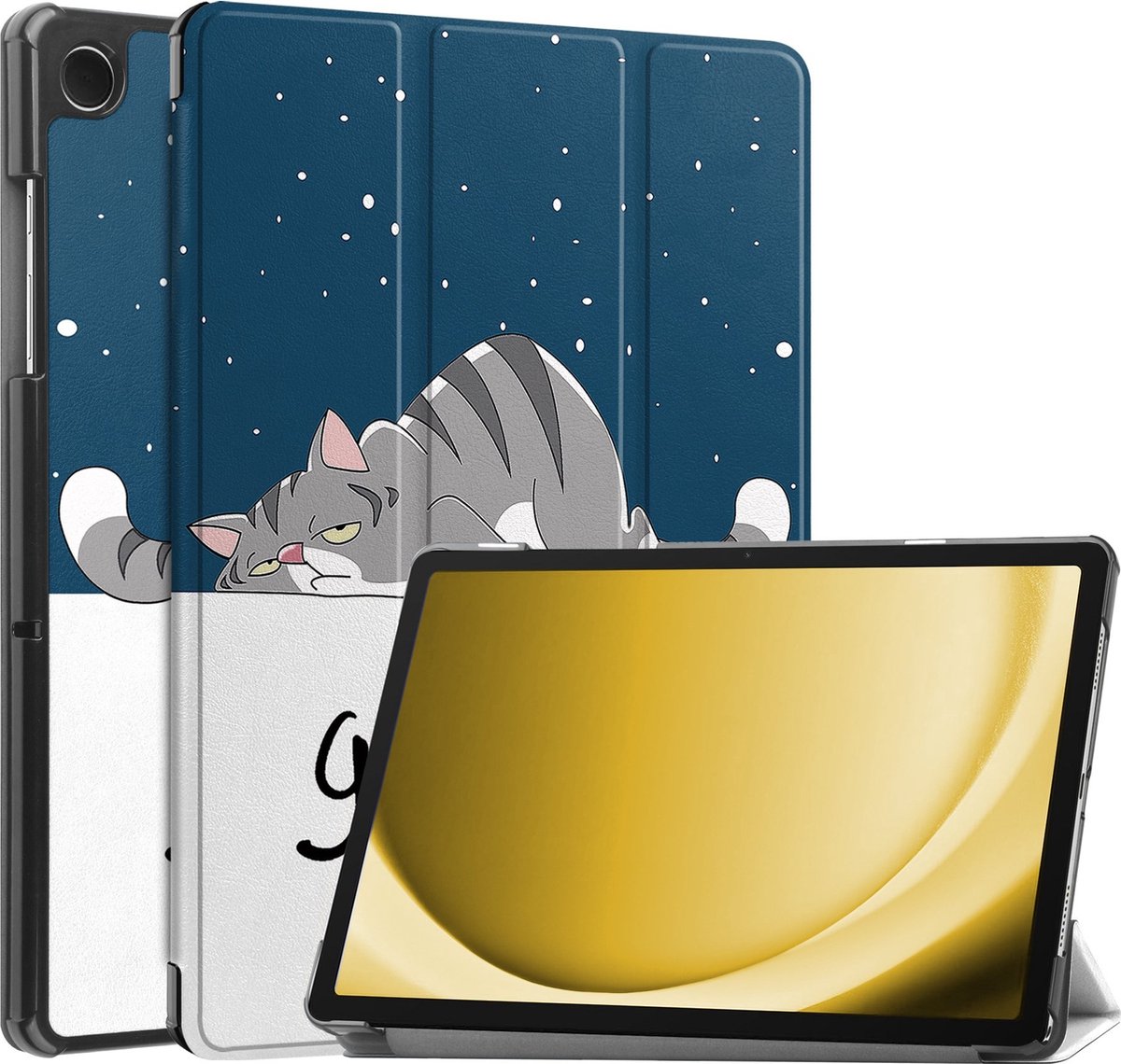 Hoes - Geschikt voor Samsung Galaxy Tab A9 Plus - Dun & Stevig - Trifold Bookcase - Hard Cover - Hardcover Book Case - Tablet Hoesje - Kat