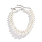 Grosse Pearl Double - Collier de Perles | Set 2 pièces | Perle d'imitation / Bijoux | Mode Favorite