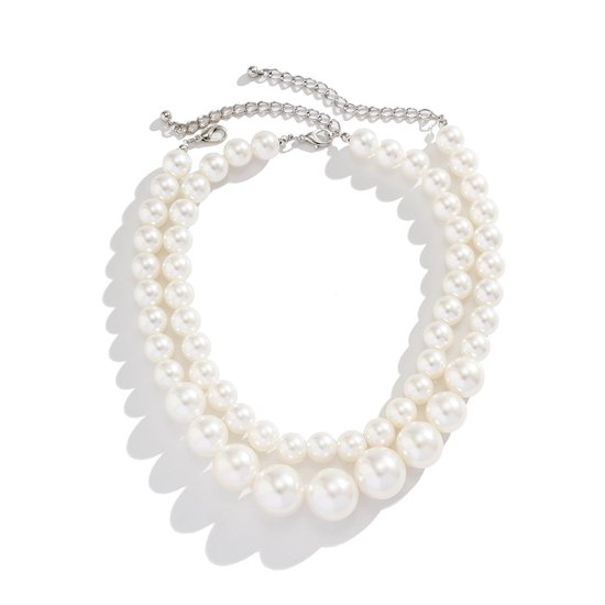 Grosse Pearl Double - Collier de Perles | Set 2 pièces | Perle d'imitation / Bijoux | Mode Favorite